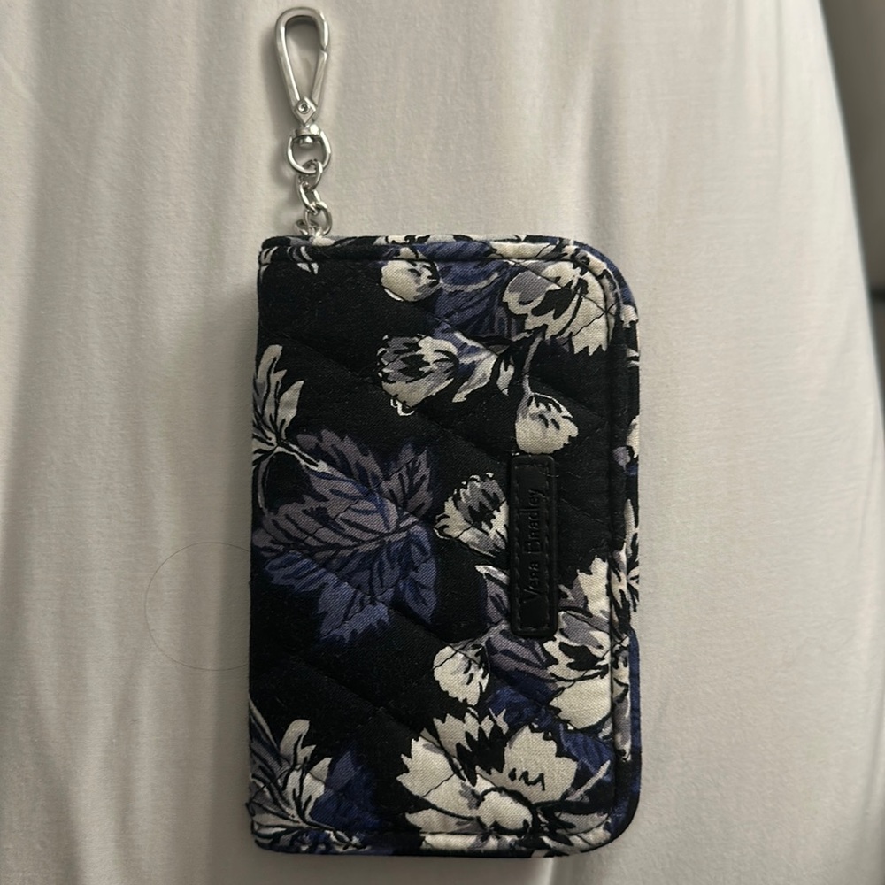 Vera Bradley blue and white quilted mini wallet with key ring